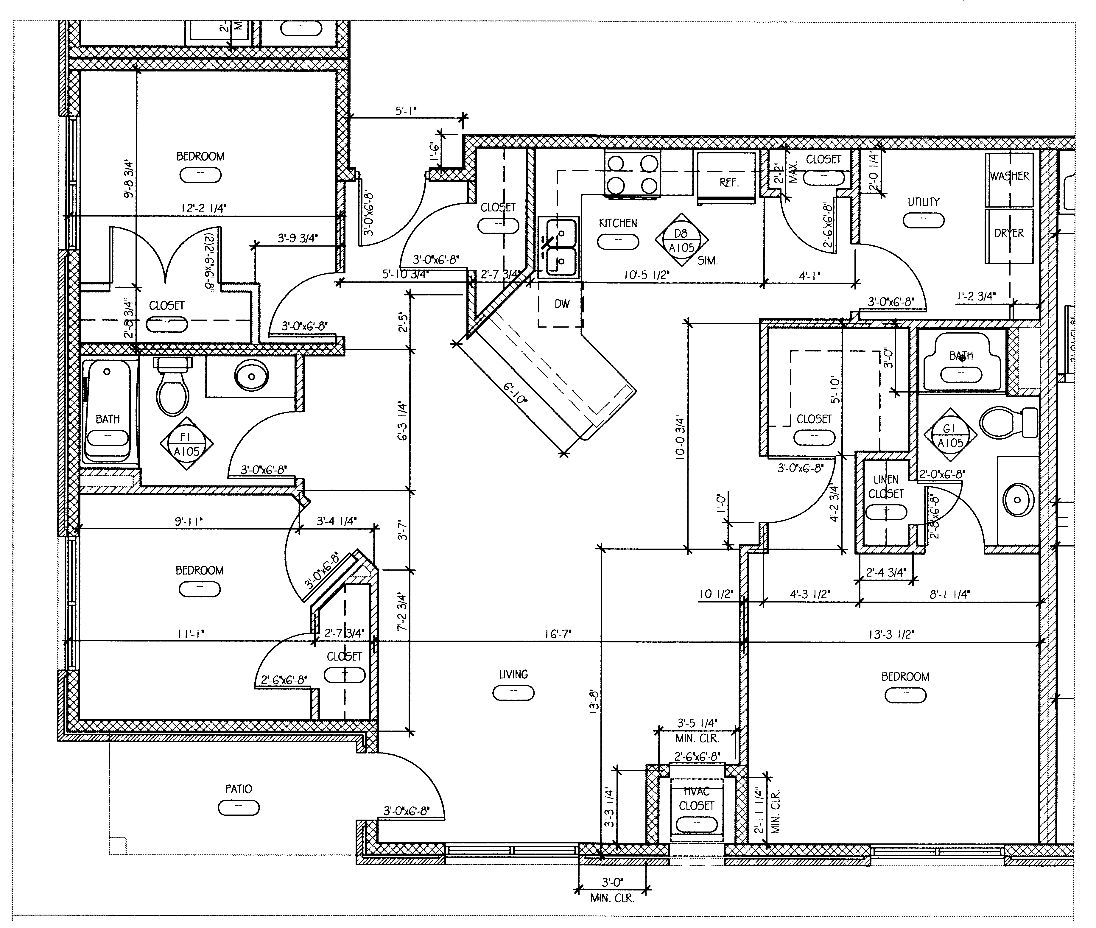 Floor plan for 3 beds, 2 baths, 1422 sqft